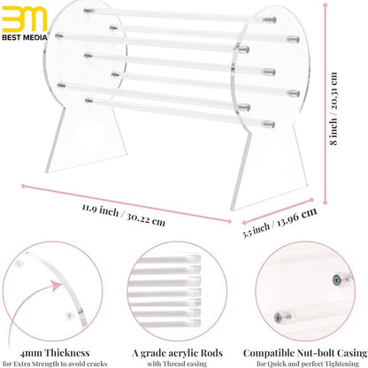 Clear Acrylic Headband Holder and Display Stand, Modern Organizer Rack for Hairbands, Scrunchies, and Watches, Stylish Vanity and Closet Accessory for Girls and Women