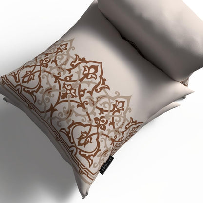 Atlas Velvet Cushion Cover in White & Beige, a 40x40 cm decorative throw pillow with a globally-inspired Islamic pattern, adding a touch of worldly elegance to your Ramadan decor