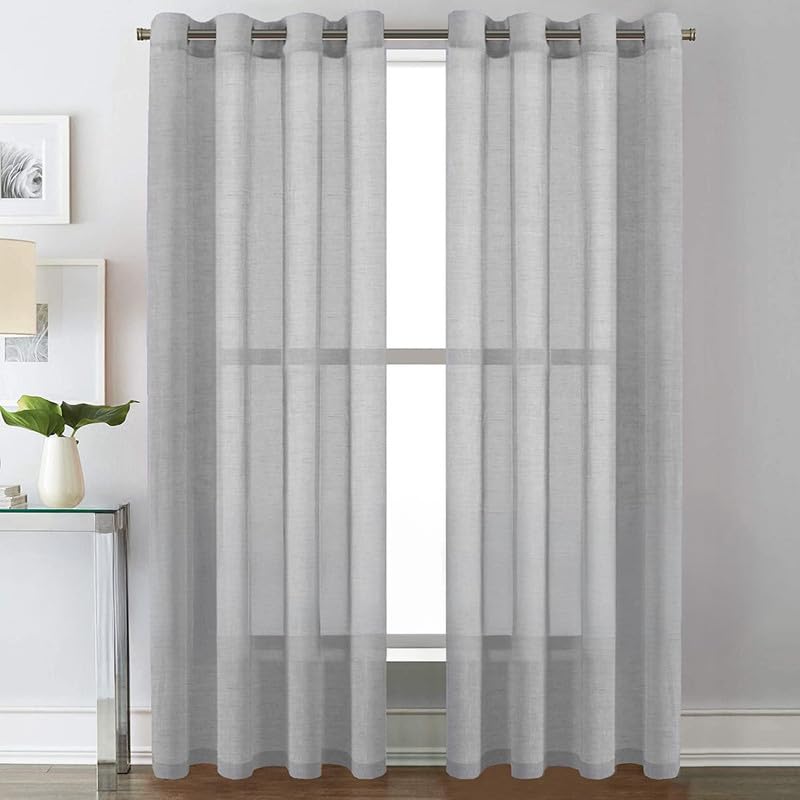 INtex CURTAINS House Semi-Transparent Linen Sheer Curtain, Lightweight Fabric with Steel Grommets, Elegant One Piece Window Panel for Living Room or Home Décor - 400 W x 270 L - Café