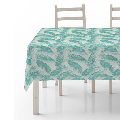 INTEX HOME Linen Velvet Table Cloth, Bella Leaf Pattern, Premium Soft Fabric, 130W×130L CM, Turquoise, Elegant Dining and Living Room Decor, Durable Protection for Daily Use and Special Occasions