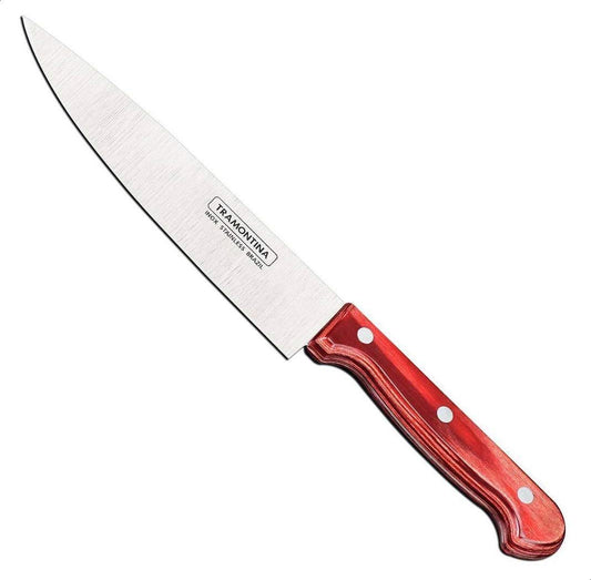 Polywood 7" Chef's Knife – Pack of 12 – Stainless Steel Blade with Red Treated Wood Handle – Multipurpose & Dishwasher Safe