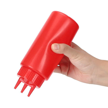 3 Pcs Condiment Squeeze Bottle, 3 Hole Plastic Squeeze Dispenser Bottles for Ketchup Hot Sauces Olive Oil 16 Oz