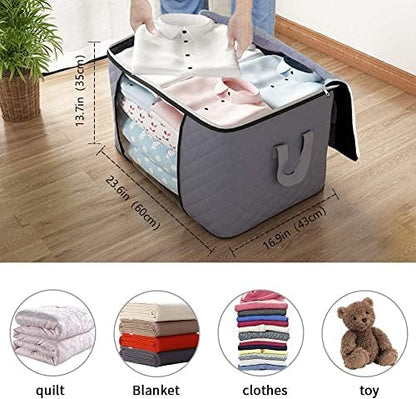 THMINS 5 Pack 60Ã—40cm Large Storage Bags, Clothes Storage Bins Foldable Closet Organizers Storage Containers with Durable Handles Thick Fabric for Blanket Comforter Clothing Bedding 90L