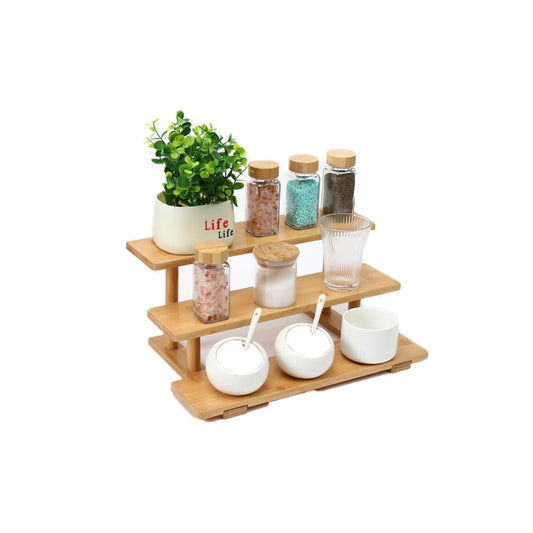 3-Tier Bamboo Countertop Organizer, Elegant Display Riser Stand for Perfume, Makeup, and Skincare, Versatile Shelf for Bathroom Vanity, Kitchen Spices, and Collectibles
