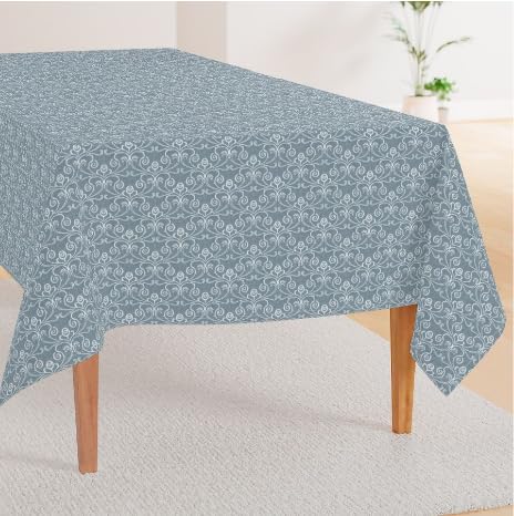 INtex Home Linen-Look Tablecloth, Elegant Meadow Breeze Printed Design, Wrinkle-Resistant Fabric for Dining Room Occasions Events and Everyday Use, 1 Piece - 130 x 200 cm - Petrol Blue