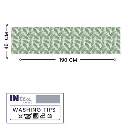 INTEX HOME Linen Velvet Table Runner, Bella Leaf Pattern, Premium Soft Fabric, 45W×135L CM, Turquoise, Elegant Dining and Living Room Decor, Luxurious Protection for Daily Use and Special Occasions