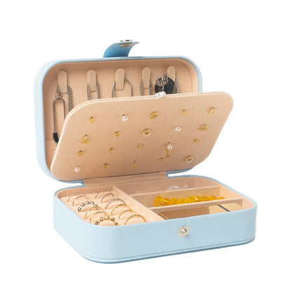Small Travel Jewellery Box With Adjustable Compartments, Portable Organizer for Rings, Necklaces, Earrings, and Bracelets, Light Blue, 16 x 11 x 5 cm