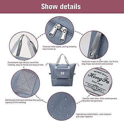 Large Capacity Folding Travel Bag,Portable Foldable Travel Lightweight Waterproof Oxford Fabric Duffel Bag Carry Luggage Bag for Gym, Vacation, Grey