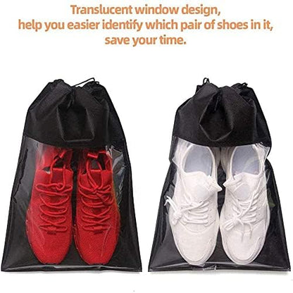 10 Pcs Large Travel Storage Shoe Bag, Waterproof Shoe Bags for Gym Traveling, Shoe Pouch Organizer Non-Woven with Rope for Men and Women(Black)