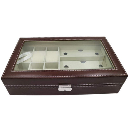 Visible Watch Sunglasses Organizer PU Leather 6 Watch Box Jewelry Case and 3 Piece Eyeglasses Storage and Sunglass Glasses Display Case Organizer