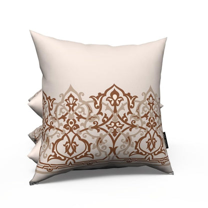 Atlas Velvet Cushion Cover in White & Beige, a 40x40 cm decorative throw pillow with a globally-inspired Islamic pattern, adding a touch of worldly elegance to your Ramadan decor