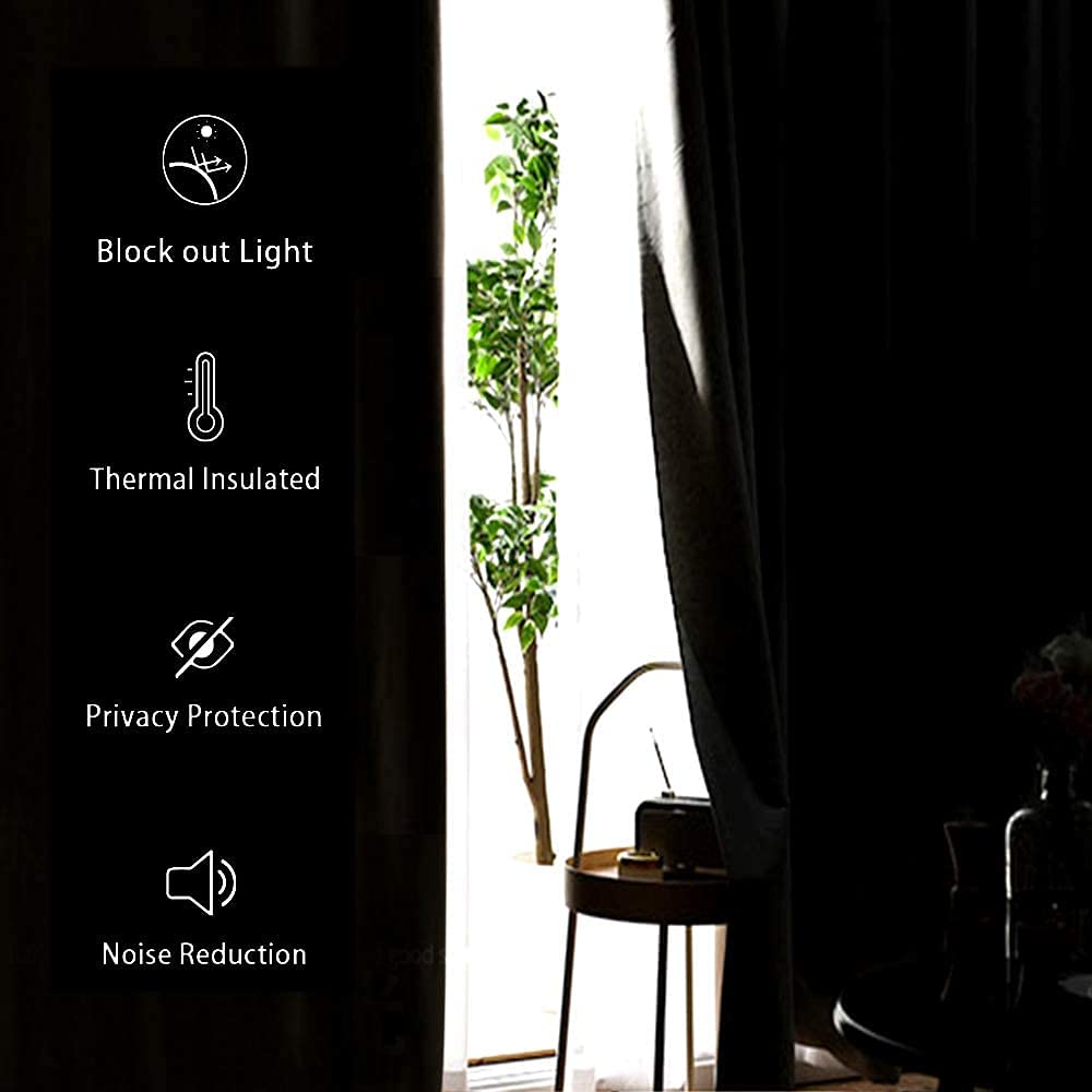 Blackout Curtains with Tiebacks - Thermal Insulated, Light Blocking and Noise Reducing Grommet Curtain Drapes for Bedroom and Living Room, Set of 2 Panels,