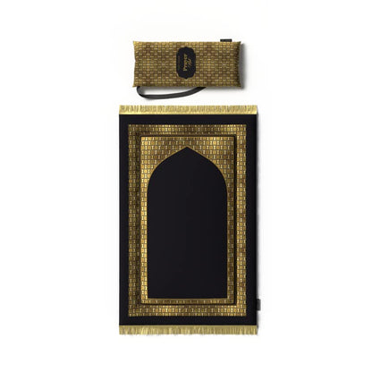 Padded Prayer Rug for Kids in Gold and Black velvet, 57x95 cm, a comfortable and soft mat with a classic design, perfectly sized to encourage and comfort young ones during prayer