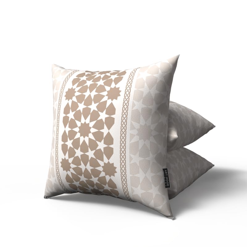 Oasis Velvet Cushion Cover in White & Beige, a calming 40x40 cm decorative throw pillow with a serene pattern, perfect for creating a peaceful and elegant retreat during Ramadan