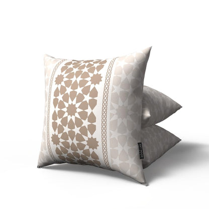 Oasis Velvet Cushion Cover in White & Beige, a calming 40x40 cm decorative throw pillow with a serene pattern, perfect for creating a peaceful and elegant retreat during Ramadan
