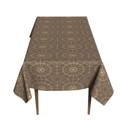 Islamteric Waterproof Tablecloth in Brown & Gold, a 140x300 cm Rectangular Table Cover of Spillproof Polyester, a Durable Protector with an Elegant Islamic Pattern for Festive Dining
