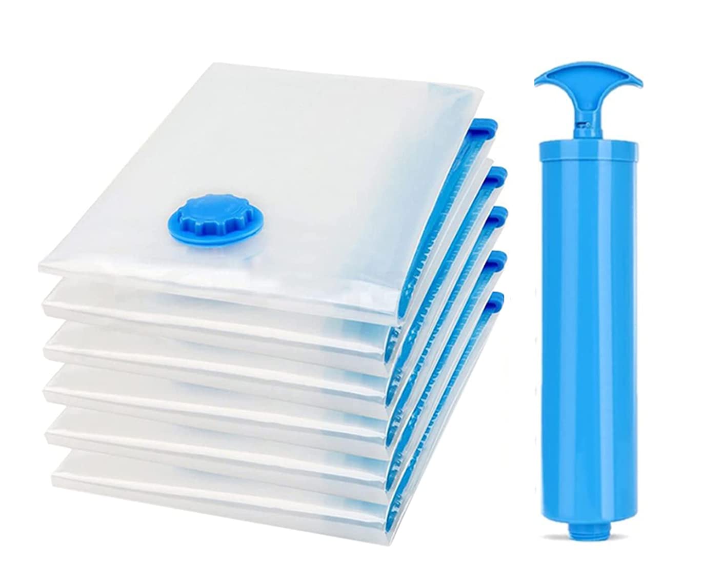 SKY-TOUCH Vacuum Storage Bags 70 x 100cm, 6 Pack Space Saver Bags With Suction Pump, Reusable Compression Bags Space Saver, Vacuum Bag for Packing,Clothes, Bedding, Travel