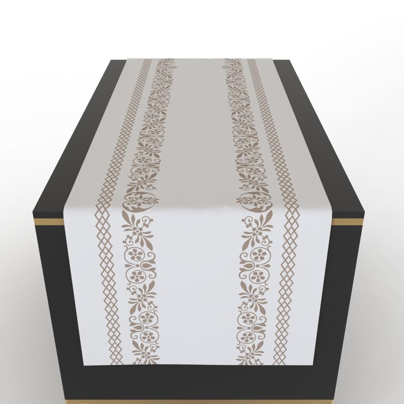 Terra Cotton-Like Table Runner, a Decorative Centerpiece in White & Beige, 35x140 cm, with a Subtle and Earthy Design for a Calm, Minimalist, or Modern Dining Table Decor