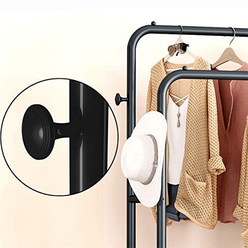 Garment rack double rod heavy duty free-standing clothes rack multi-functional bedroom hangers clothing hanging stand organizer storage rack with shoe shelves, wheels (48'' width, black)