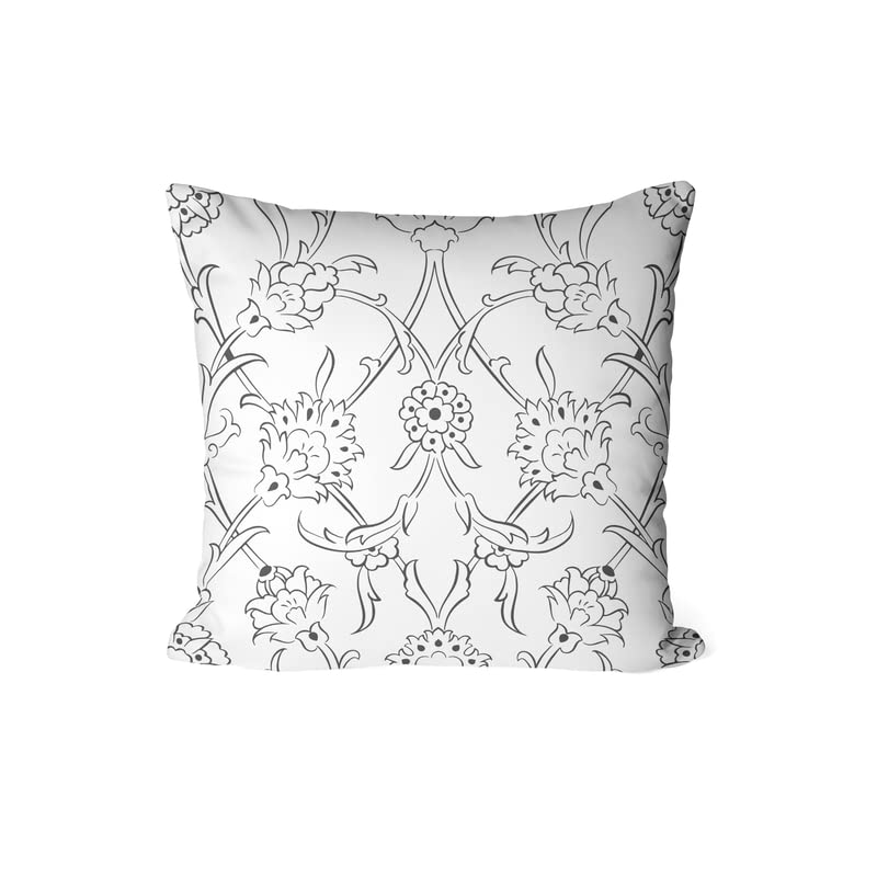 Canvas Ornament Junior Cushion Cover in Black & White, a durable decorative pillow for kids with a creative pattern, 40x40 cm, perfect for encouraging imagination in a stylish child's room