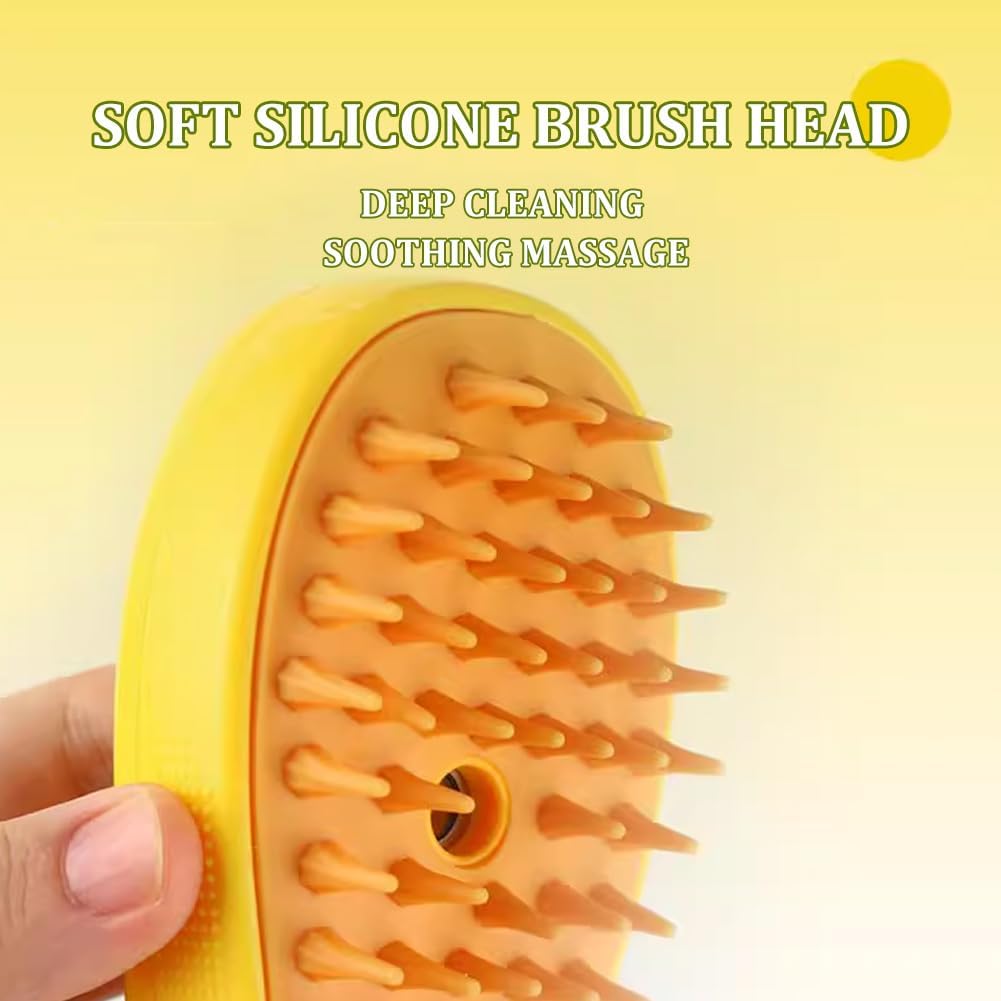 PAKMEZ Steamy Cat Brush - 3 In1 Cat Steamy Brush, Self Cleaning Steam Cat Brush, Cat Steamer Brush for Massage, Cat Hair Brush for Removing Tangled and Loosse Hair (Yellow)