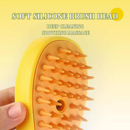 PAKMEZ Steamy Cat Brush - 3 In1 Cat Steamy Brush, Self Cleaning Steam Cat Brush, Cat Steamer Brush for Massage, Cat Hair Brush for Removing Tangled and Loosse Hair (Yellow)