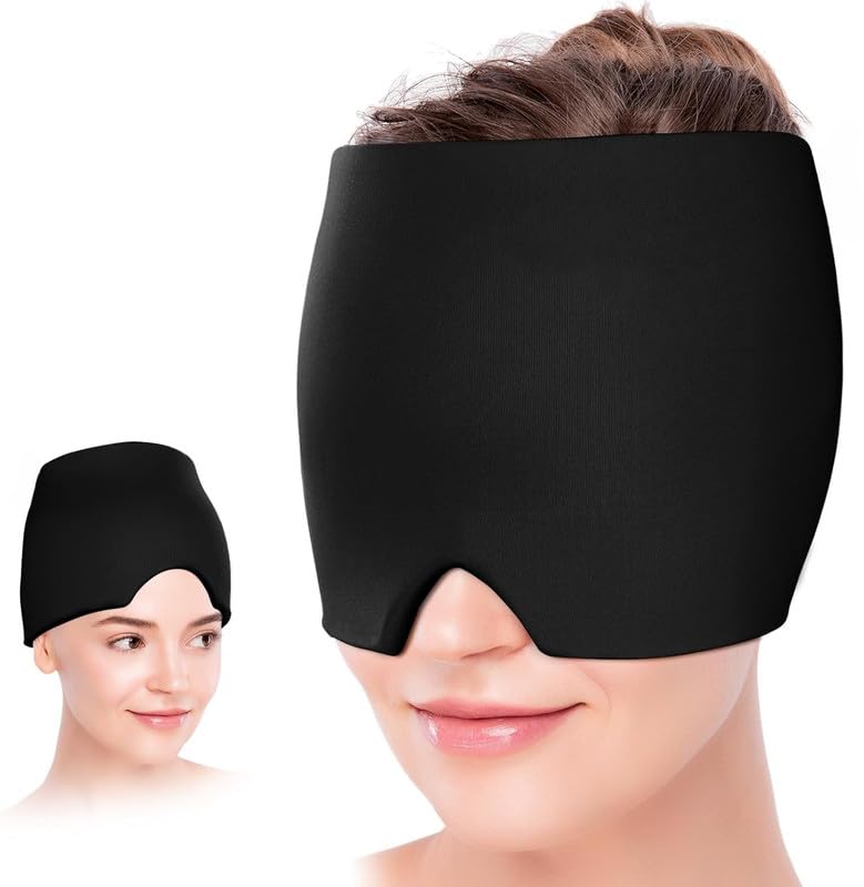 قناع جل لتخفيف الصداع النصفي، قبعة علاجية قابلة للتمدد والتبريد، غطاء ثلج ضاغط لتخفيف الصداع، قناع نوم للعين لتخفيف الصداع النصفي والتوتر وآلام الجيوب الأنفية