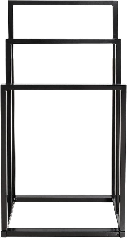 3-Tier Black Metal Towel Rack - Chrome Tall Industrial Modern Freestanding Towel Holder for Bathroom Accessories