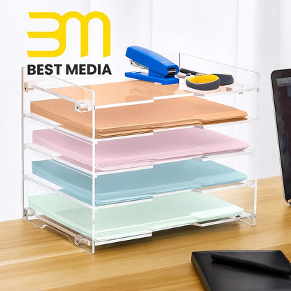 Clear Acrylic File Paper and Letter Tray, Office Supplies Desk Organizer for Folders and Documents, for Home, School, Desktop Organization and Decor