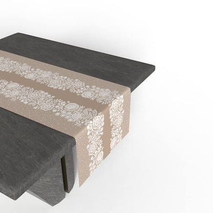 Slate Velvet Table Runner in Beige & Blue, a 35x140 cm plush decorative centerpiece with a sophisticated geometric design, blends modern style with luxurious comfort for an elegant table