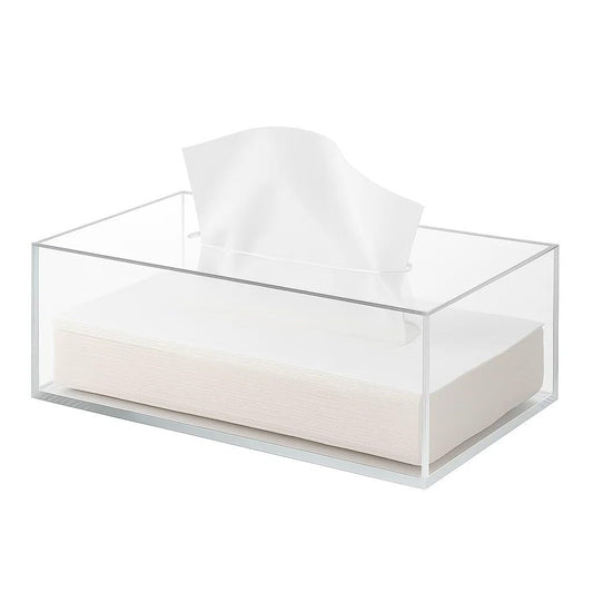 Clear Acrylic Tissue Box Cover Holder with Removable Lid for Easy Use – 26 x 12 x 10 cm Rectangular Napkin Organizer for Bathroom, Kitchen, Office, or Events