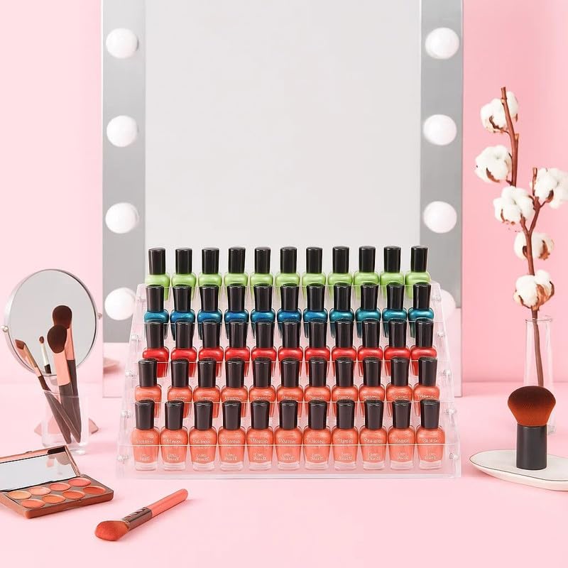 Tier Tiered Acrylic Makeup Organizer, Wide Display Rack for Lipstick, Nail Polish, and Eyeshadow, Clear Countertop Stand for Essential Oils, Paints, and Retail Displays