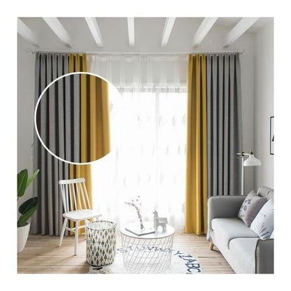 INtex CURTAINS HOUSE Velvet Sabia Modern Design Curtain – Two colors With Tie-backs - 2 Piece - Basic Tape Design 400W X 230L CM Gray*Yellow
