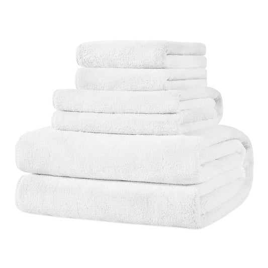 4-Piece Towel Set, 100% Cotton ? Includes 1 Bath Towel 140 cm x 70 cm, 1 Hand Towel 100 cm x 50 cm, 2 Washcloths 30 cm x 30 cm, Quick Dry, Super Soft, Highly Absorbent, No Fade, White