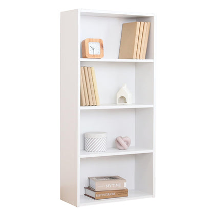 Fuji Boeki 4-Tier Comic Storage Rack, Compact Bookshelf for CD & DVD Storage, Fixed Shelf Design for Stability, Assembly Product, 41.8 x 18.5 x 89 cm, White, Slim Profile