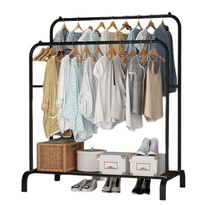 Multipurpose Clothes Rack with Bottom Shelf, Freestanding Garment Organizer for Clothes, Shoes, and Accessories, Black, 20 x 15 x 3 Cm