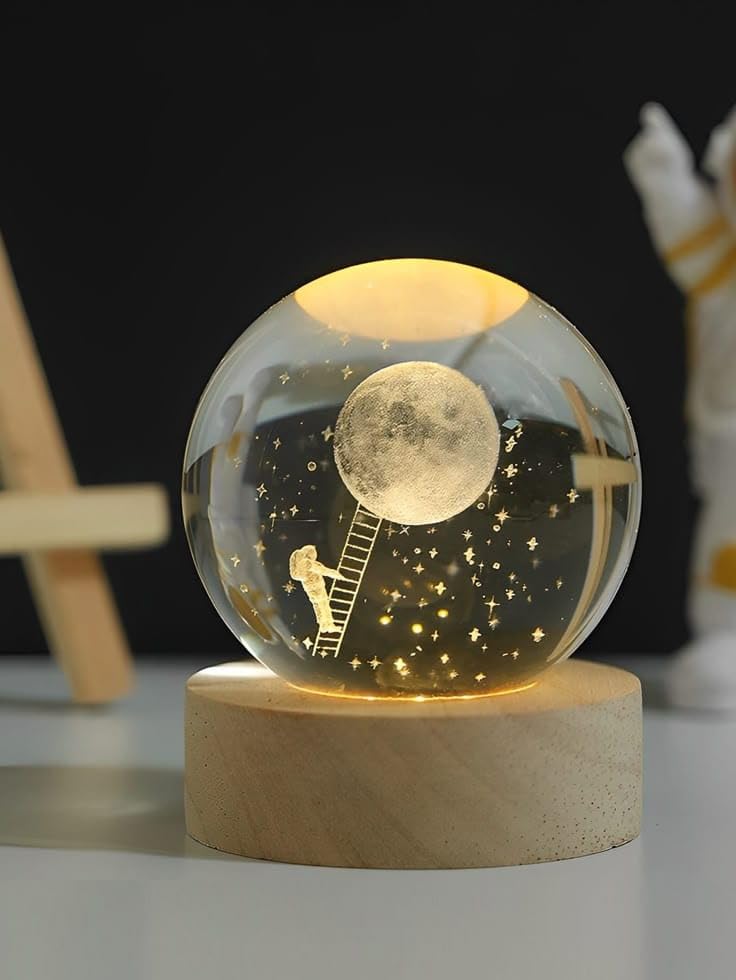 Etched Crystal Ball - Enjoy the gorgeous 3D solar system design of this night light, making it a perfect gift for birthdays, weddings or any festival, adding charm to your celebrations.(Large) IPL-150