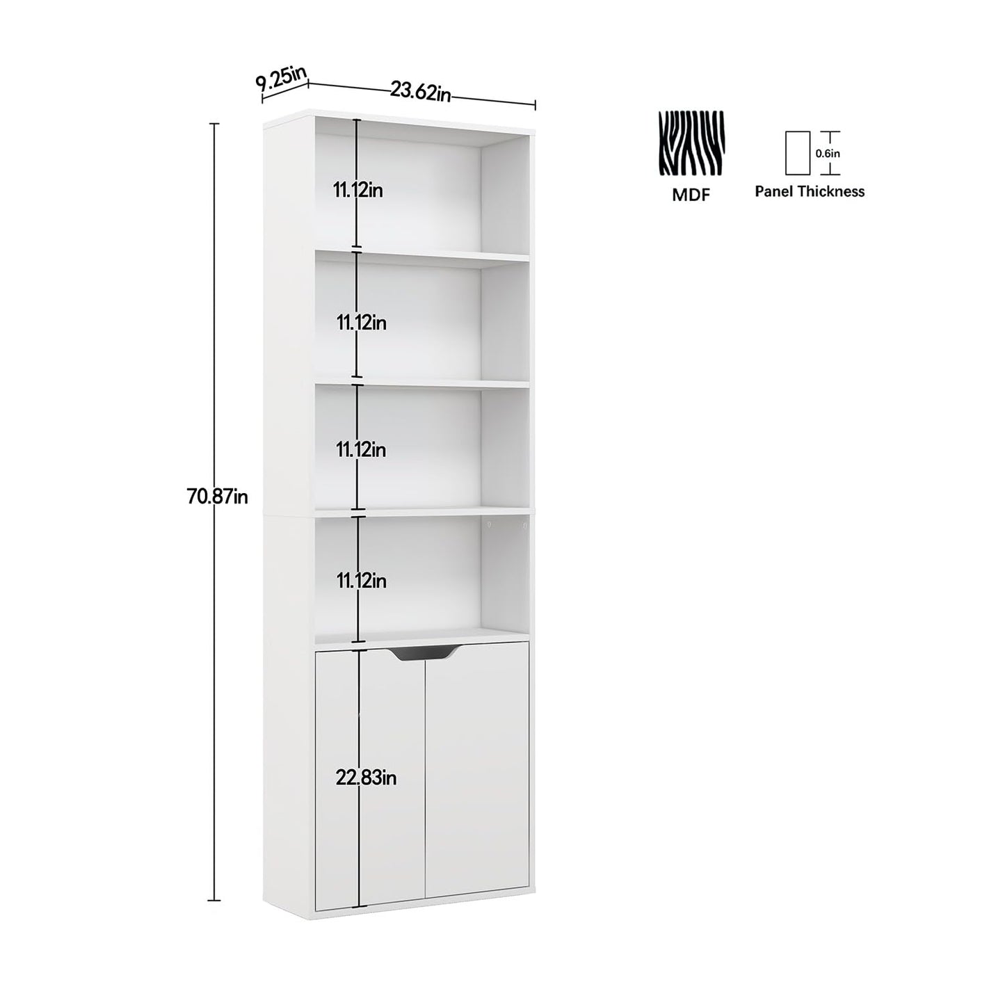 6 Tier Bookcase with 2 Doors in White, Wooden Cube Shelves, Tall Bookshelf Storage Cupboard, Soild Wood Organizer Display Free Standing Unit for Living Room