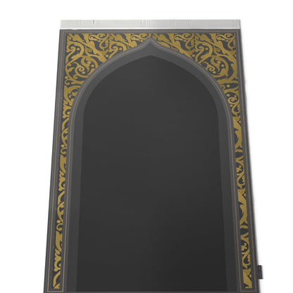 Velvet Prayer Mat in Grey and Gold, 68x117 cm, a luxurious and soft rug with an elegant design, perfect for creating a comfortable and sophisticated prayer space at home or on the go