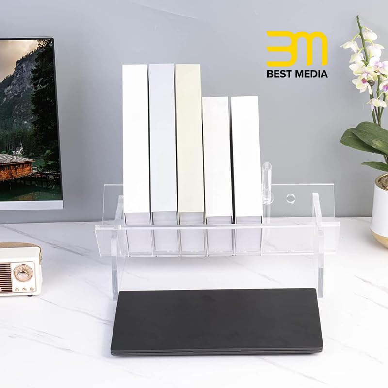 Large Acrylic Desktop Bookcase and Organizer, Clear Modern Tabletop Book Storage Bookshelf and Rack, Sturdy Display Stand for Books, Files, and Binders for Home and Office Use