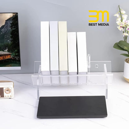 Large Acrylic Desktop Bookcase and Organizer, Clear Modern Tabletop Book Storage Bookshelf and Rack, Sturdy Display Stand for Books, Files, and Binders for Home and Office Use
