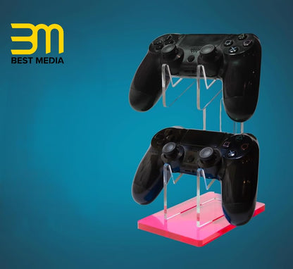 Universal Dual Controller Holder and Desk Organizer, Sturdy Gaming Stand, Stylish Headset and Gamepad Mount for a Tidy Gaming Setup (Pink)