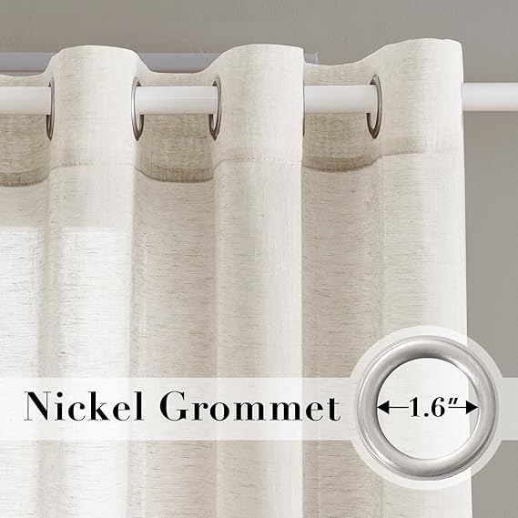 INtex CURTAINS House Semi-Transparent Linen Sheer Curtain, Lightweight Fabric with Steel Grommets, Elegant One Piece Window Panel for Living Room or Home Décor - 400 W x 270 L - Café