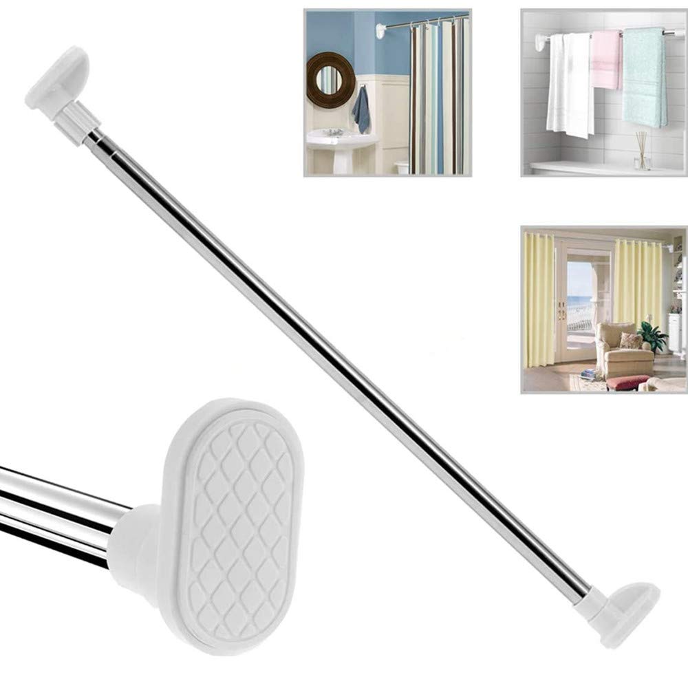 Curtain Rod ? Extendable Stainless Steel Curtain Pole Telescopic Tension Rod with No Drilling, Hanging Rail for Window Bathroom Shower Wardrobe Doorway, Adjustable Length 110-200 cm