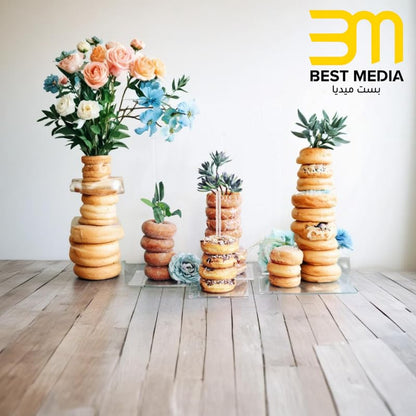 Acrylic Donut Stand Set of 6, Clear Removable Display Stands, Non-Slip Base, 25cm and 39cm Donut Bar Holder for Wedding Birthday Party Dessert Table Bagels Pretzels Decor