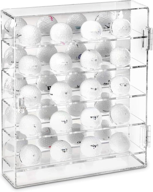 Wall Mountable Golf Ball Display Case – Holds 20 Balls, Clear Acrylic Cabinet with Mirrored Back and UV Protection, 27.3 x 32.4 cm Collector Rack for Memorabilia