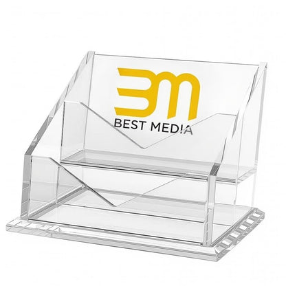 Clear Acrylic Business Card Holder, 2-Tier 2-Slot Display Stand, Holds up to 120 Cards, Desktop Name Card Organizer for Office and Exhibitions