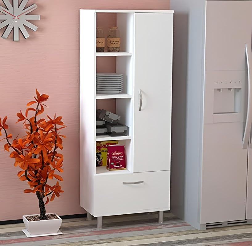 Organizing Unit in White, Multi-purpose Storage Cabinet for Kitchen and Any Place in the House, Freestanding Utility Cupboard with Shelves and Ample Space