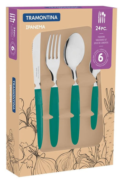 Ipanema Flatware Set, Stainless Steel Blades, Polypropylene Handles, 24-Piece Cutlery for Dining and Everyday Use, Durable and Dishwasher Safe