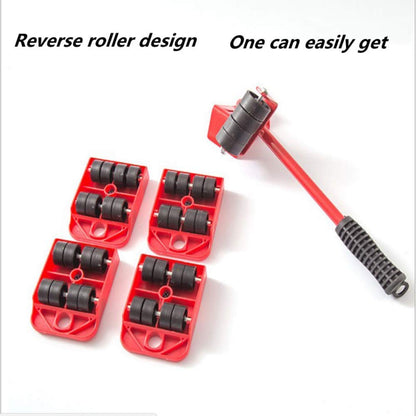 Furniture moving artifact durable furniture lifter household heavy duty universal wheel roller set 5 pieces furniture movers lifter heavy appliance furniture lifting furniture moving tool set (red)